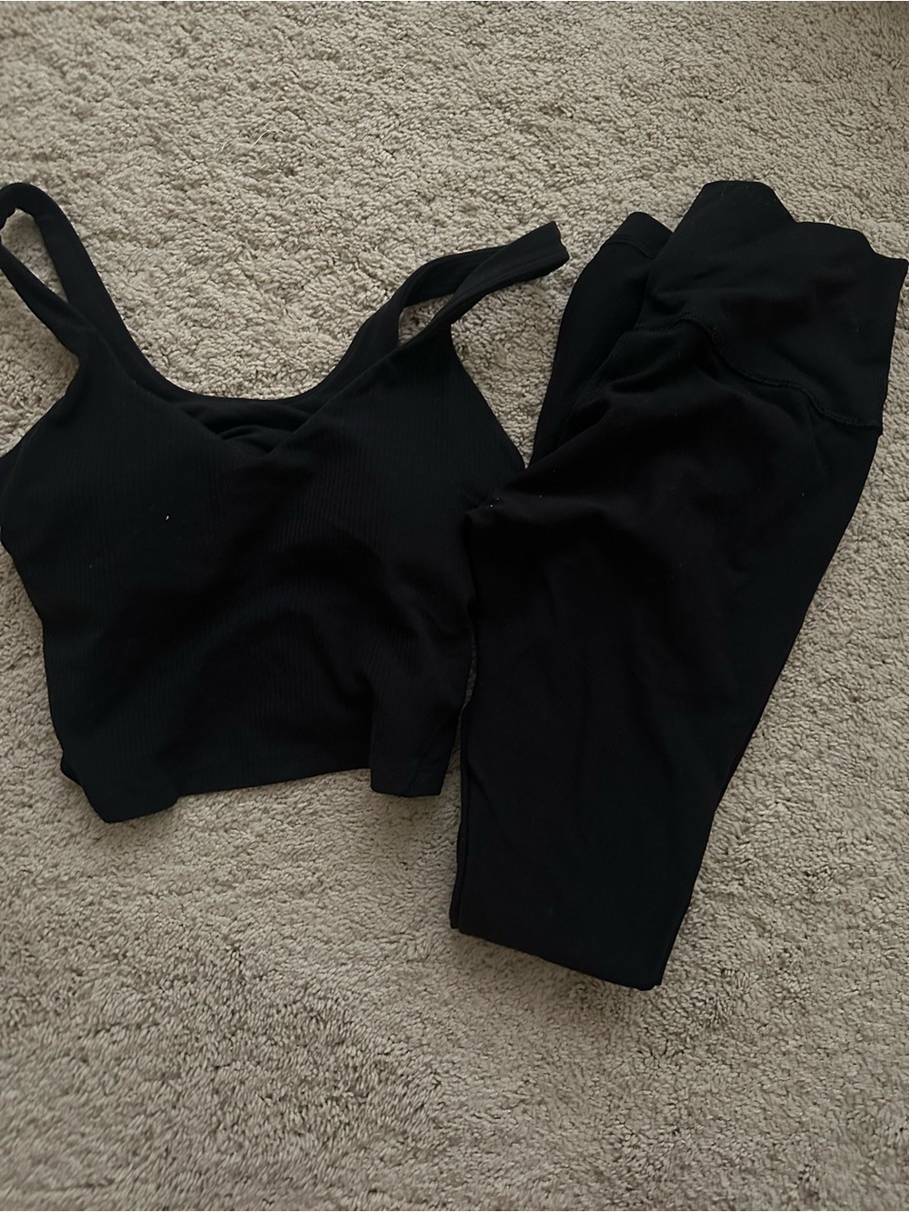 lululemon athletica Black Ribbed Crop Sports Bra & High-Waist Leggings Set